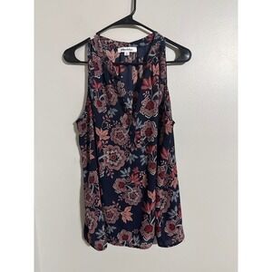 Alice Blue Navy Floral Sleeveless Blouse Split V-Neck Top XL T93334